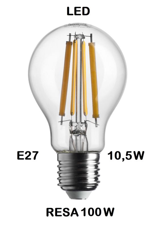 LAMPADINA LED GOCCIA / PERA LED STICK E27 10,5W (RESA 100W) LUCE CALDA 2700K WIRELED A FILAMENTO TRASPARENTE