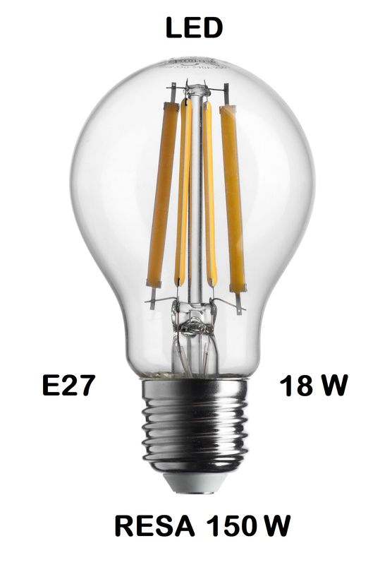 LAMPADINA LED GOCCIA / PERA LED STICK E27 18W (RESA 150W) LUCE CALDA 2700K WIRELED A FILAMENTO TRASPARENTE