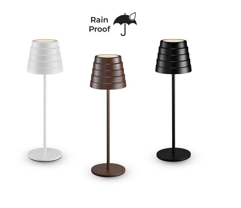 LAMPADA LED DA TAVOLO DIMMERABILE TOUCH - CORPO IN ALLUMINIO E DIFFUSORE IN POLICARBONATO - IMPERMEABILE (IP54) RICARICABILE CON CAVO USB-C INCLUSO - BIANCO E NERO