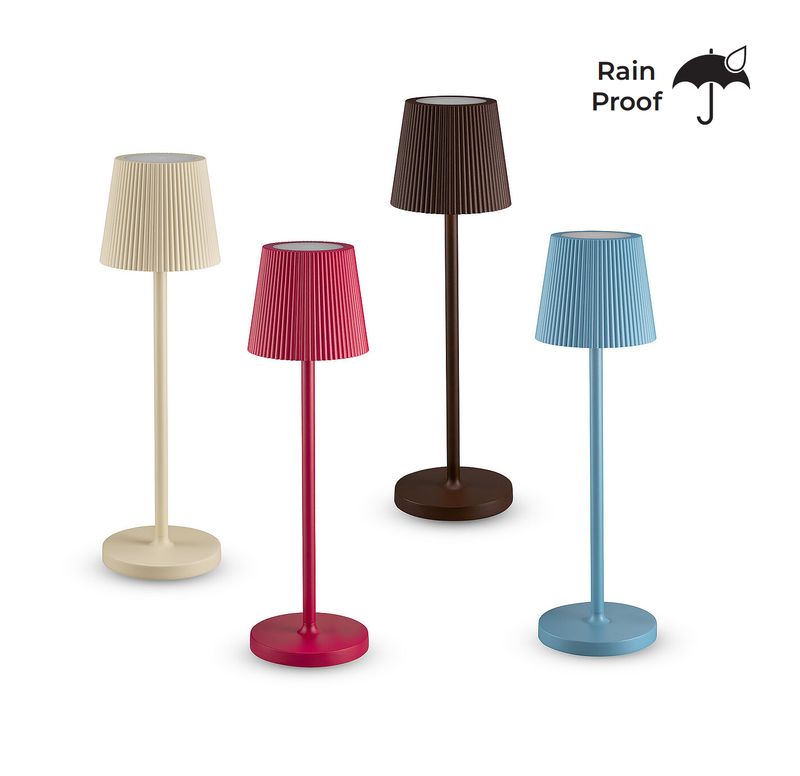 LAMPADA LED DA TAVOLO DIMMERABILE TOUCH - CORPO IN ALLUMINIO - IMPERMEABILE (IP54) RICARICABILE CON CAVO USB INCLUSO - AZZURRO BIANCO CORTEN AVORIO ROSSO BLU VERDE NERO