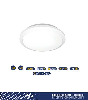 PLAFONIERA LED 15W 1700 LUMEN IN POLICARBONATO IMPERMEABILE PER INTERNO ED ESTERNO AD ALTA RESISTENZA LUCE BIANCA 4000K TONDA