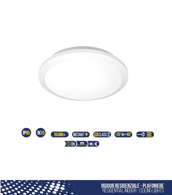 PLAFONIERA LED 15W 1700 LUMEN IN POLICARBONATO IMPERMEABILE PER INTERNO ED ESTERNO AD ALTA RESISTENZA LUCE BIANCA 4000K TONDA