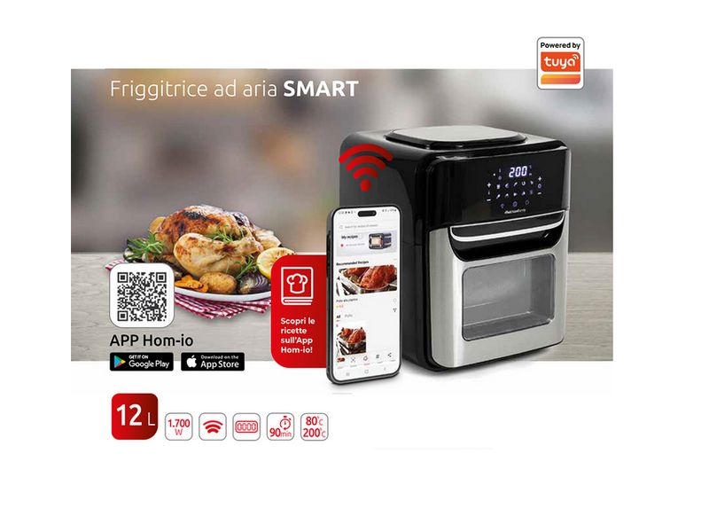 FRIGGITRICE AD ARIA CONTROLLABILE DA SMARTPHONE TRAMITE ALEXA E GOOGLE HOME 12 LITRI CON SPORTELLO REMOVIBILE