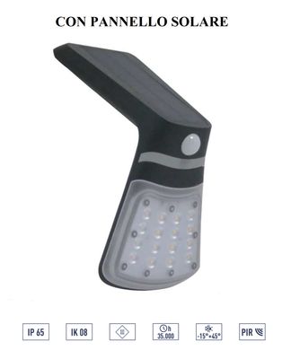 LAMPADA A PARETE CON PANNELLO SOLARE, SENSORE CREPUSCOLARE E RILEVATORE DI PRESENZA PIR NON RICHIEDE COLLEGAMENTO A RETE ELETTRICA - ON OFF AUTOMATICO