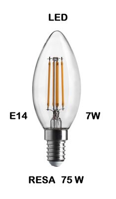 LAMPADINA LED OLIVA / FIAMMA / CANDELA LED STICK E14 7W (RESA 75W) LUCE CALDA 2700K WIRELED A FILAMENTO TRASPARENTE LAMPADINA LED OLIVA / FIAMMA / CANDELA LED STICK E14 7W (RESA 75W) LUCE CALDA 2700K WIRELED A FILAMENTO TRASPARENTE