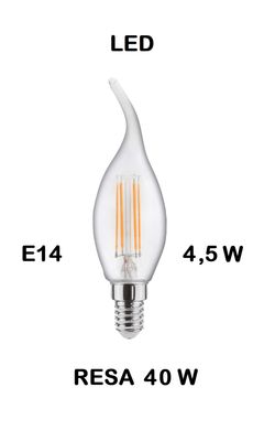 LAMPADINA LED COLPO DI VENTO / FIOCCO / FIAMMA LED STICK E14 4,5W (RESA 40W) LUCE CALDA 2700K WIRELED A FILAMENTO LAMPADINA LED COLPO DI VENTO / FIOCCO / FIAMMA LED STICK E14 4,5W (RESA 40W) LUCE CALDA 2700K WIRELED A FILAMENTO