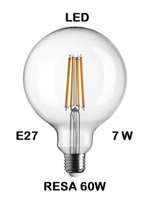 LAMPADINA LED GLOBO DIAMETRO 125mm LED STICK E27 7W (RESA 60W) LUCE CALDA 2700K WIRELED G125