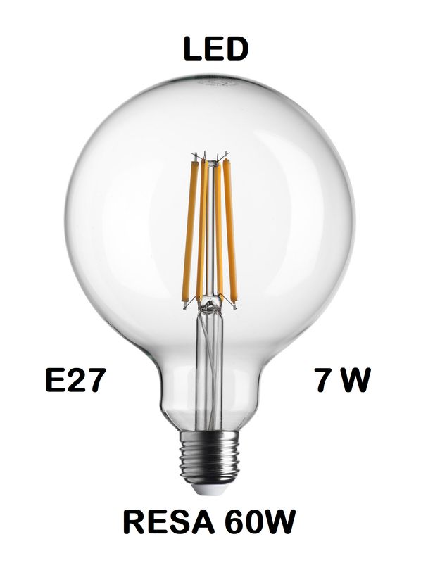 LAMPADINA LED GLOBO DIAMETRO 125mm LED STICK E27 7W (RESA 60W) LUCE CALDA 2700K WIRELED G125