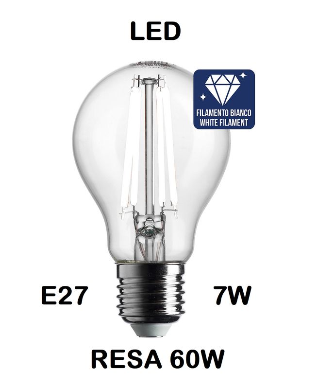 LAMPADINA LED GOCCIA / PERA LED STICK E27 7W (RESA 60W) LUCE CALDA 3000K WIRELED A FILAMENTO BIANCO TRASPARENTE LAMPADINA LED GOCCIA / PERA LED STICK E27 7W (RESA 60W) LUCE CALDA 3000K WIRELED A FILAMENTO BIANCO TRASPARENTE