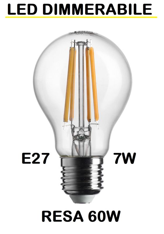 LAMPADINA LED GOCCIA / PERA LED STICK E27 7W (RESA 60W) LUCE CALDA 2700K WIRELED A FILAMENTO WIRELED TRASPARENTE DIMMERABILE