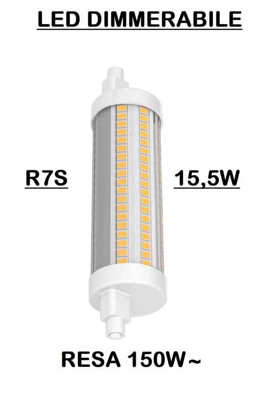 LAMPADINA LED LINEARE 15,5W (EQUIVALENTE 150W CIRCA) DIMMERABILE - REGOLABILE LUCE CALDA 3000K R7S