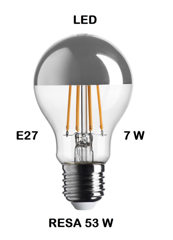 LAMPADINA LED GOCCIA LED STICK CUPOLA ARGENTATA / ARGENTO E27 7W (RESA 53W) LUCE CALDA 2700K