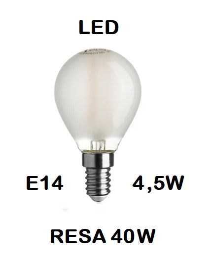 LAMPADINA LED PICCOLA - MINI SFERA / SFERETTA / PALLINA LED STICK E14 4,5W (RESA 40W) IN VETRO SATINATO / SMERIGLIATO / SMERIGLIATA LUCE CALDA 2700K WIRELED A FILAMENTO