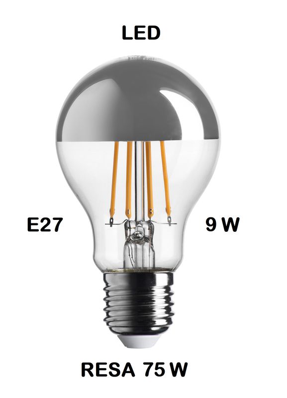 LAMPADINA LED GOCCIA LED STICK CUPOLA ARGENTATA / ARGENTO SPECCHIO E27 9W (RESA 75W) LUCE CALDA 2700K