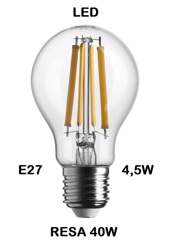LAMPADINA LED GOCCIA / PERA LED STICK E27 4,5W (RESA 40W) LUCE CALDA 2700K WIRELED A FILAMENTO TRASPARENTE