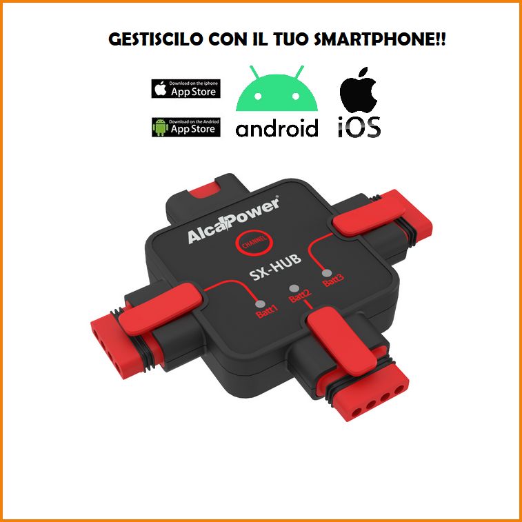 SWITCHING HUB 3 USCITE PER CARICABATTERIE SX - GESTIBILE CON ANDROID E APPLE iOS DA SMARTPHONE