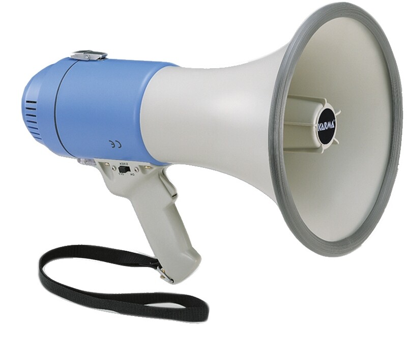 MEGAFONO 25W CON SIRENA E FISCHIETTO KARMA GT 1227SW IDEATO PER OPERATORI DELLO SPORT, GUIDE TURISTICHE, ADDETTI AD OPERAZIONE DI EMERGENZA O DI SOCCORSO