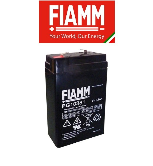 BATTERIA AL PIOMBO 6V 3,8Ah TAMPONE Accumulatore ricaricabile ciclica FASTON 4,8 mm FIAMM ALTA AFFIDABILITA