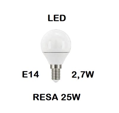 LAMPADINA LED E14 2,7W (RESA 25W) LUCE CALDA 2700K PICCOLA - MINI SFERA / SFERETTA / PALLINA OPALE SMD