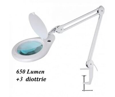 LAMPADA DA LAVORO CON BRACCIO A PANTOGRAFO DI PRECISIONE A 56 LED CON LENTE INGRANDIMENTO 3 DIOTTRIE E COPERCHIO. FISSAGGIO MORSETTO A VITE. LAMPADA DA LAVORO CON BRACCIO A PANTOGRAFO DI PRECISIONE A 56 LED CON LENTE INGRANDIMENTO 3 DIOTTRIE E COPERCHIO. FISSAGGIO MORSETTO A VITE.