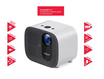 VIDEOPROIETTORE LCD HD COMPATTO CON SPEAKER - 5.000 LUMEN E CONTRASTO 20.000:1 - FUNZIONE WIFI E MIRRORING SMARTPHONE E TABLET - GOOGLE ANDROID TV, NETFLIX, PRIME VIDEO, YOUTUBE, VEVO, DAZN