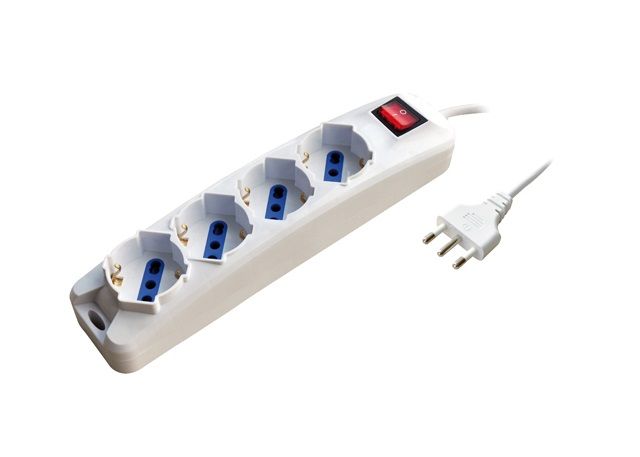 MULTIPRESA CIABATTA 4 POSTI SCHUKO-BIPASSO CON SPINA 16A BIANCA CAVO 1,5 METRI CON INTERRUTTORE