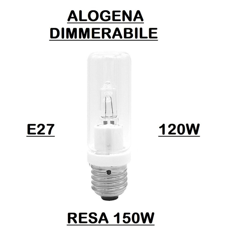 LAMPADINA TUBOLARE ECO ALOGENA E27 120W (RESA 150W) DIMMERABILE - ADATTA PER LAMPADE VINTAGE E DI DESIGN FLOS, ARTEMIDE, ECC.