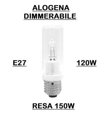 LAMPADINA TUBOLARE ECO ALOGENA E27 120W (RESA 150W) DIMMERABILE - ADATTA PER LAMPADE VINTAGE E DI DESIGN FLOS, ARTEMIDE, ECC.