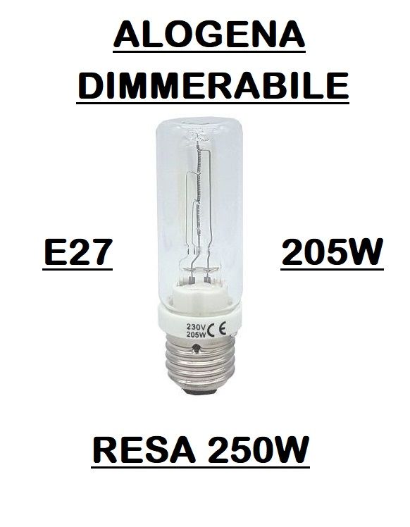 LAMPADINA TUBOLARE ECO ALOGENA E27 205W (RESA 250W) DIMMERABILE - ADATTA PER LAMPADE VINTAGE E DI DESIGN FLOS, ARTEMIDE, ECC.