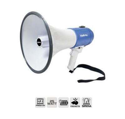 MEGAFONO 25W CON SIRENA E FISCHIETTO KARMA GT 1227LI IDEATO PER OPERATORI DELLO SPORT, GUIDE TURISTICHE, ADDETTI AD OPERAZIONE DI EMERGENZA O DI SOCCORSO
