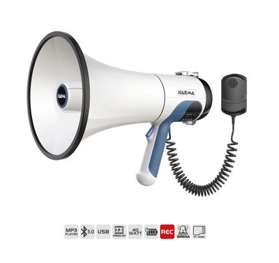 MEGAFONO DI GRANDE POTENZA GT 1232BT 40W UDIBILE OLTRE 1 KM DI DISTANZA. CON MICROFONO A CAVO SPIRALATO. REGISTRAZIONE MESSAGGI FINO A 15 MIN ANCHE TRAMITE BLUETOOTH - RICARICABILE