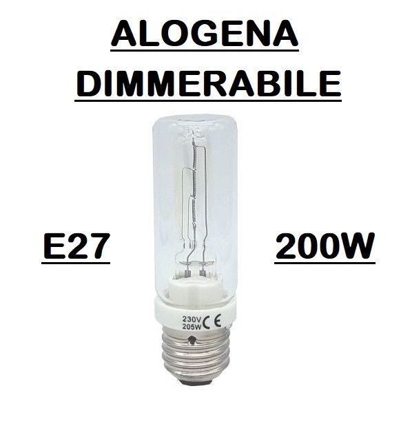LAMPADINA TUBOLARE ECO ALOGENA E27 200W DIMMERABILE - ADATTA PER LAMPADE VINTAGE E DI DESIGN FLOS, ARTEMIDE, ECC.