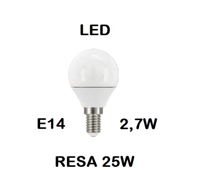 LAMPADINA LED E14 2,7W (RESA 25W) LUCE FREDDA / GHIACCIO 6500K PICCOLA - MINI SFERA / SFERETTA / PALLINA OPALE SMD