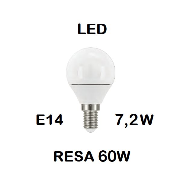 LAMPADINA LED E14 7,2W (RESA 60W) LUCE FREDDA / GHIACCIO 6500K PICCOLA - MINI SFERA / SFERETTA / PALLINA OPALE SMD