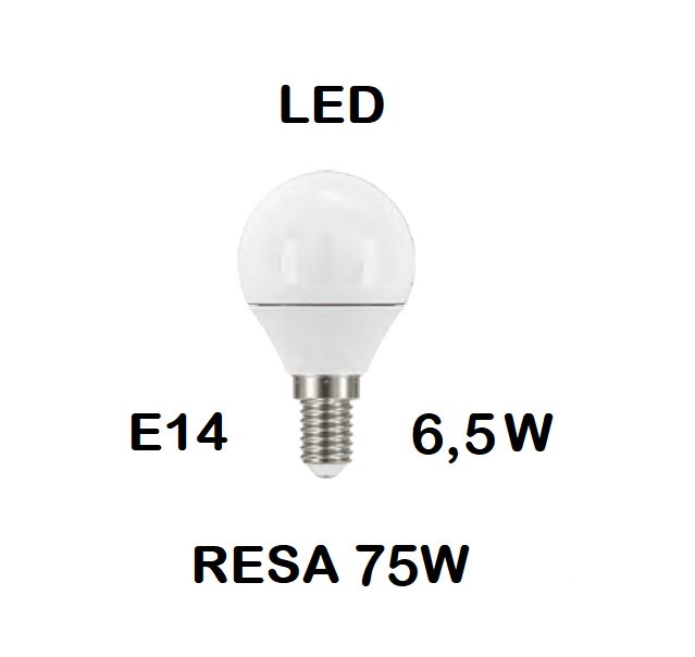 LAMPADINA LED E14 6,5W (RESA 75W) LUCE FREDDA / GHIACCIO 6500K PICCOLA - MINI SFERA / SFERETTA / PALLINA OPALE SMD