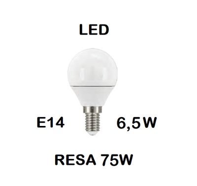 LAMPADINA LED E14 6,5W (RESA 75W) LUCE FREDDA / GHIACCIO 6500K PICCOLA - MINI SFERA / SFERETTA / PALLINA OPALE SMD