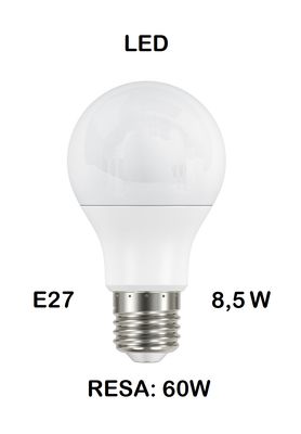 LAMPADINA LED E27 8,5W (RESA 60W) LUCE BIANCA NAURALE 4000K OPALE GOCCIA / PERA OPALE SMD A60