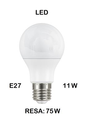 LAMPADINA LED E27 11W (RESA 75W) LUCE FREDDA / GHIACCIO 6500K OPALE GOCCIA / PERA OPALE SMD A60 LAMPADINA LED E27 11W (RESA 75W) LUCE FREDDA / GHIACCIO 6500K OPALE GOCCIA / PERA OPALE SMD A60