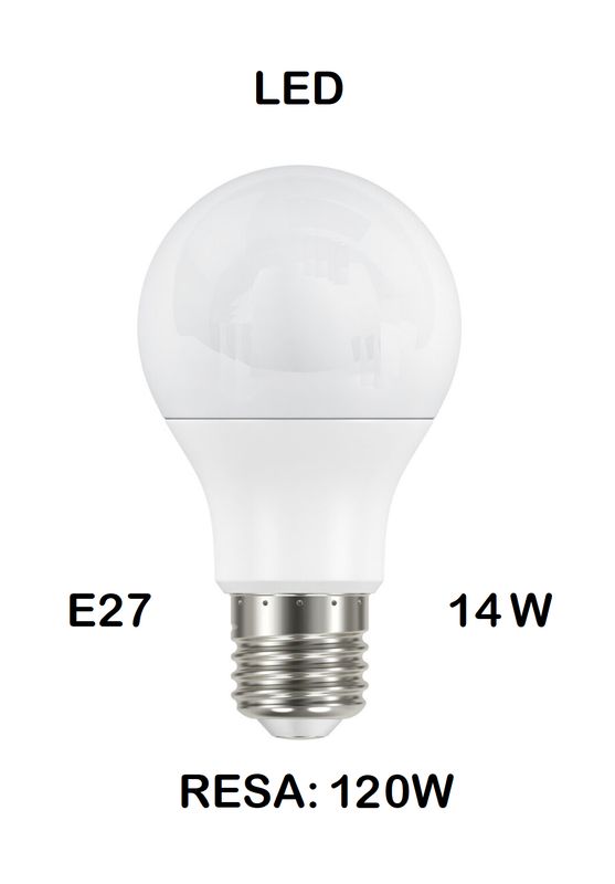 LAMPADINA LED E27 14W (RESA 120W) LUCE BIANCA NAURALE 4000K OPALE GOCCIA / PERA OPALE SMD A60
