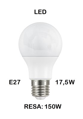 LAMPADINA LED E27 17,5W (RESA 150W) LUCE CALDA 2700K OPALE GOCCIA / PERA OPALE SMD A67