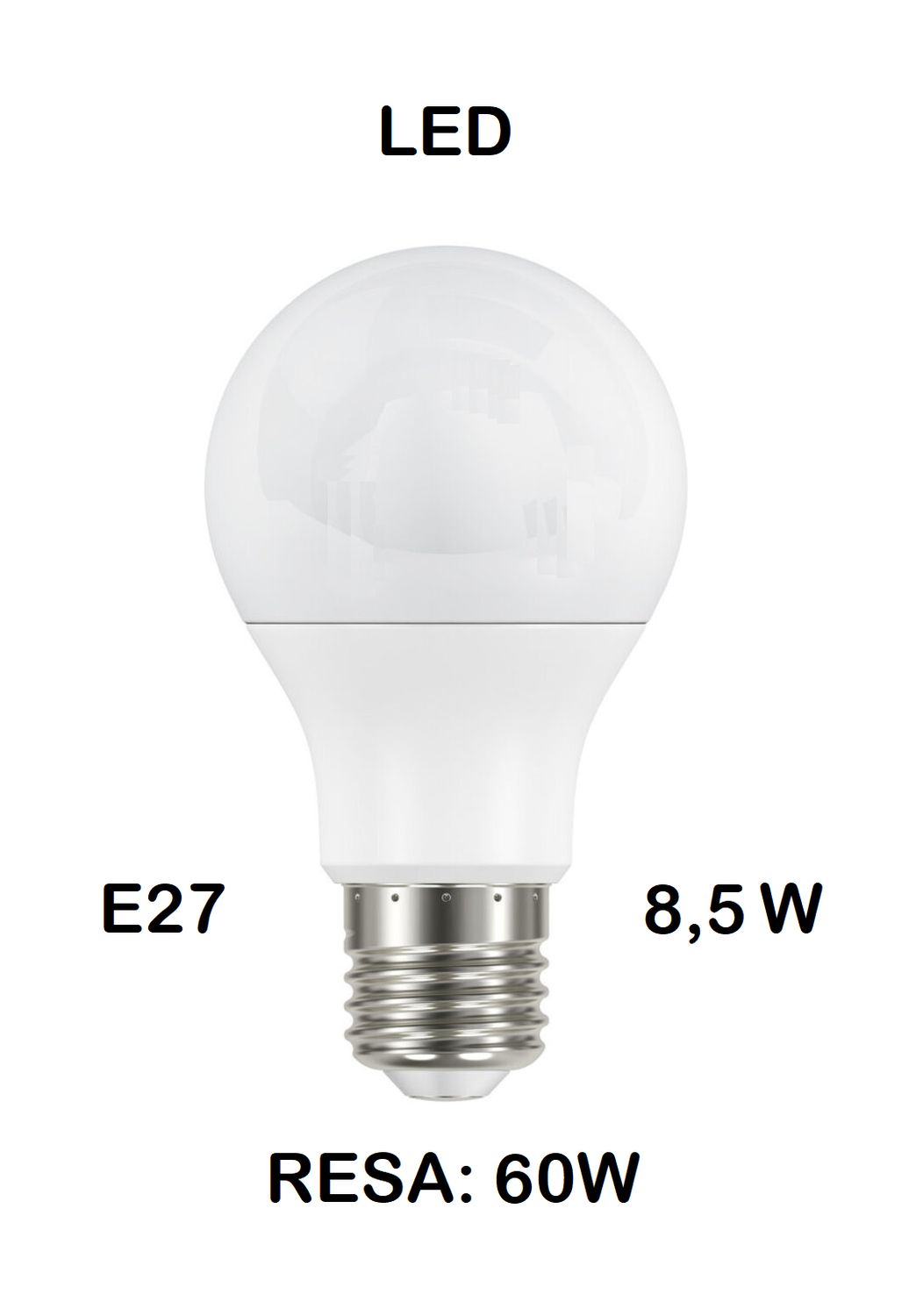 LAMPADINA LED E27 8,5W (RESA 60W) LUCE CALDA 2700K OPALE GOCCIA / PERA OPALE SMD A60
