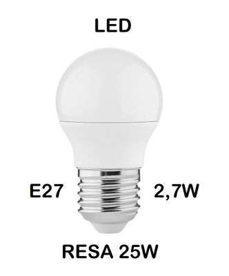 LAMPADINA LED E27 2,7W (RESA 25W) LUCE BIANCA NAURALE 4000K PICCOLA - MINI SFERA / SFERETTA / PALLINA OPALE SMD