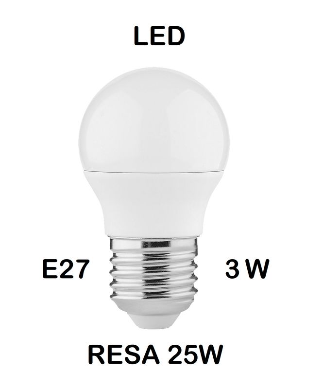 LAMPADINA LED E27 3W (RESA 25W) LUCE FREDDA / GHIACCIO 6500K PICCOLA - MINI SFERA / SFERETTA / PALLINA OPALE SMD