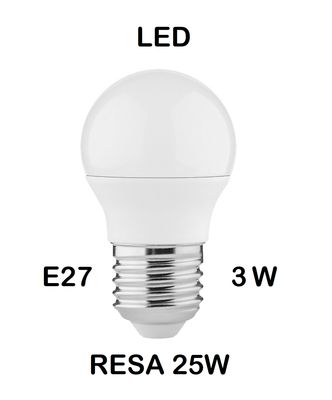 LAMPADINA LED E27 3W (RESA 25W) LUCE FREDDA / GHIACCIO 6500K PICCOLA - MINI SFERA / SFERETTA / PALLINA OPALE SMD