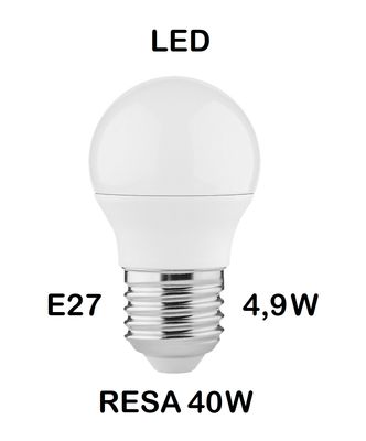 LAMPADINA LED E27  4,9W (RESA 40W) LUCE FREDDA / GHIACCIO 6500K PICCOLA - MINI SFERA / SFERETTA / PALLINA OPALE SMD