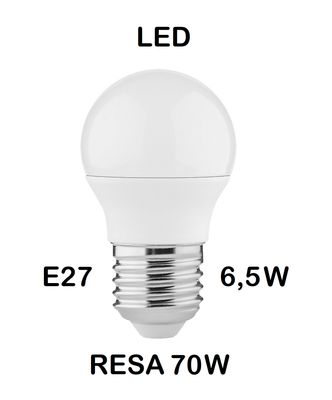 LAMPADINA LED E27 6,5W (RESA 75W) LUCE CALDA 2700K PICCOLA - MINI SFERA / SFERETTA / PALLINA OPALE SMD