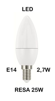 LAMPADINA LED E14 2,7W (RESA 25W) LUCE CALDA 2700K OLIVA / FIAMMA / CANDELA OPALE SMD