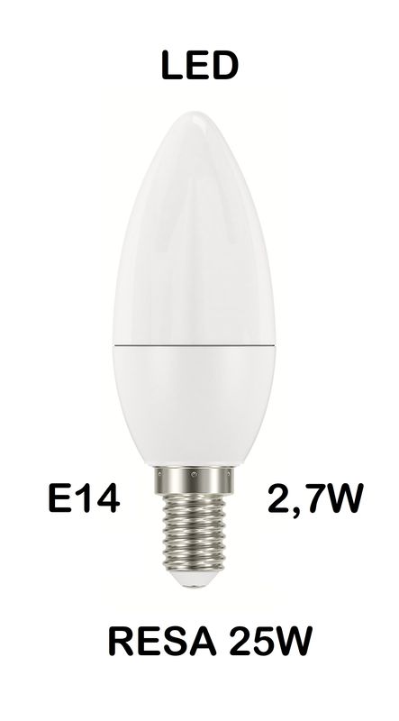 LAMPADINA LED E14 2,7W (RESA 25W) LUCE FREDDA / GHIACCIO 6500K OLIVA / FIAMMA / CANDELA OPALE SMD