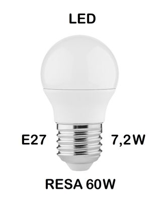 LAMPADINA LED E27 7,2W (RESA 60W) LUCE CALDA 2700K PICCOLA - MINI SFERA / SFERETTA / PALLINA OPALE SMD