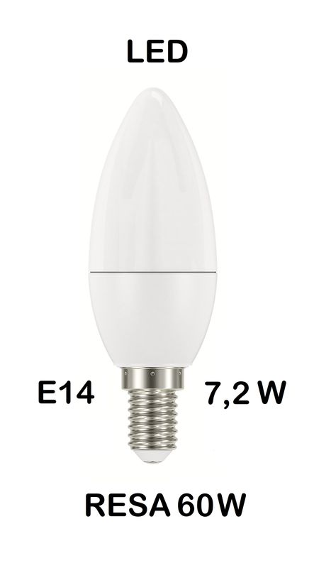 LAMPADINA LED E14 7,2W (RESA 60W) LUCE CALDA 2700K OLIVA / FIAMMA / CANDELA OPALE SMD